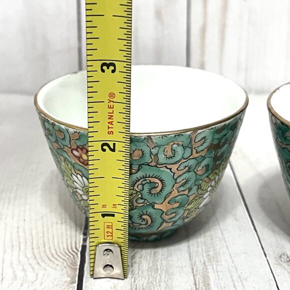 Vintage A.C.F. Mid Century Japanese Porcelain Tea Set Green Floral Gold Enamel - Picture 15 of 16